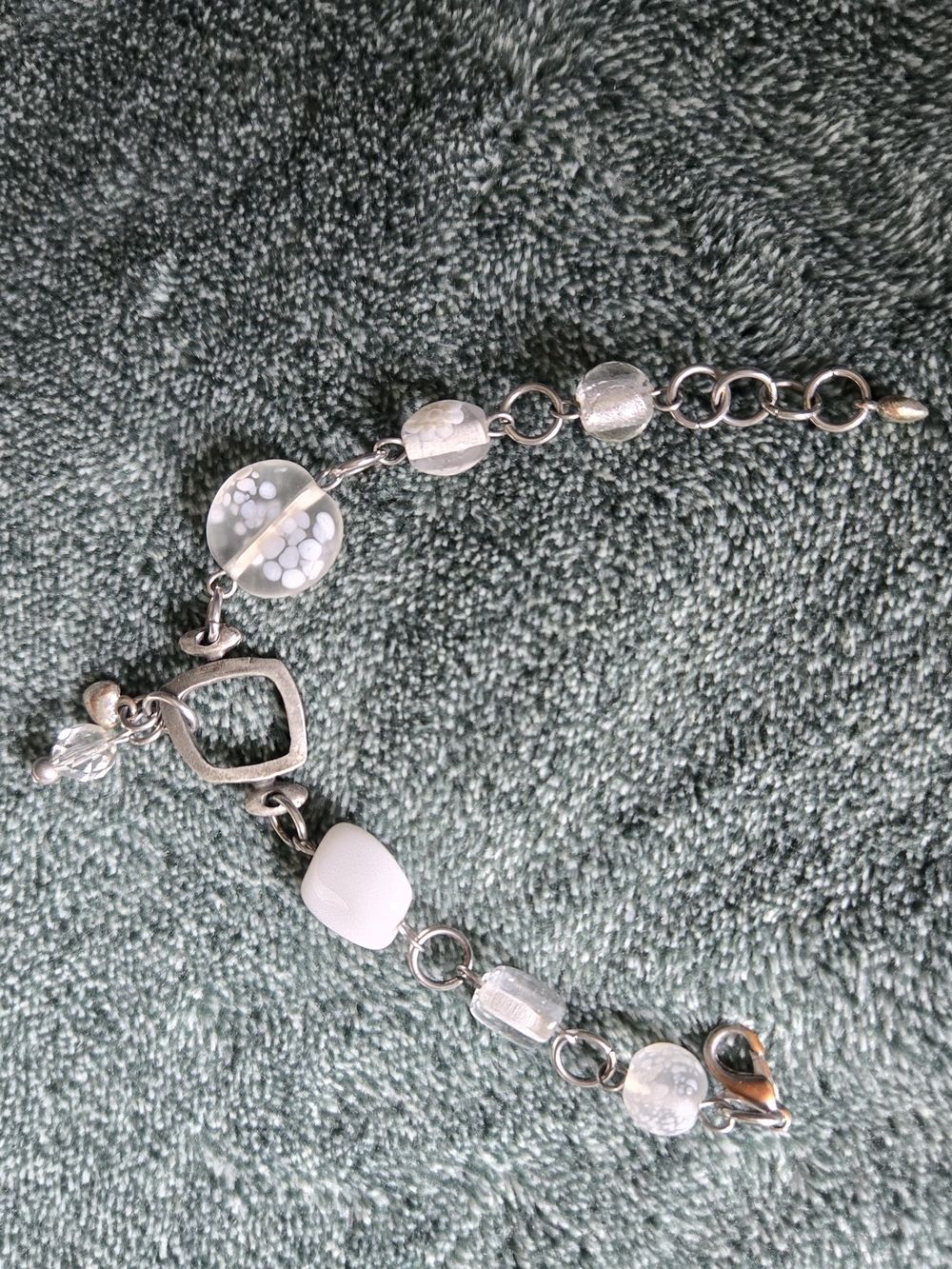 Delicate White Bead and Silver Charm Bracelet - Women's Jewelry